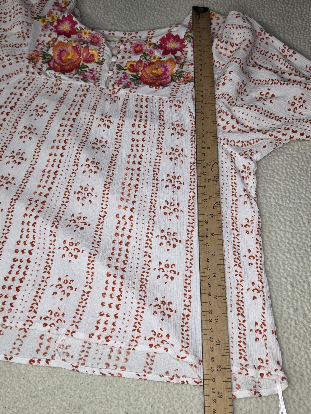 Savanna Jane Embroidered Floral Peasant Top - Pink & Rust Size Medium - Picture 5 of 7